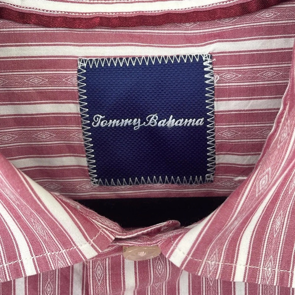 Tommy Bahama Stripped Cotton Shirt Button Down Size L Long Sleeve Red White - Picture 6 of 10
